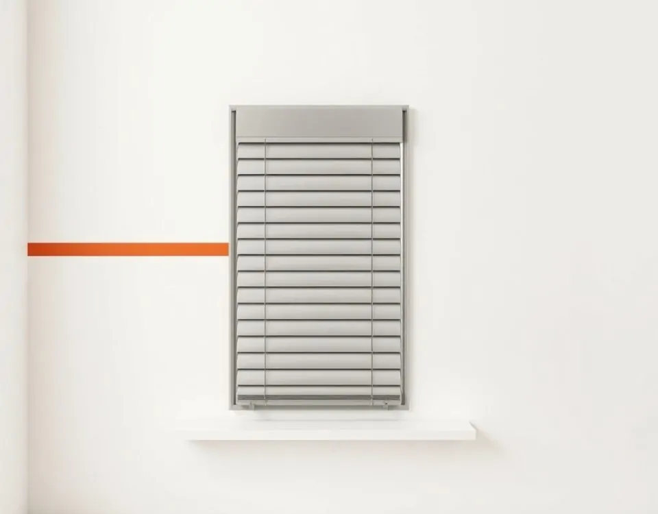 Escena minimalista con persianas metálicas en Barcelona; destaca la durabilidad de las persianas para locales comerciales.