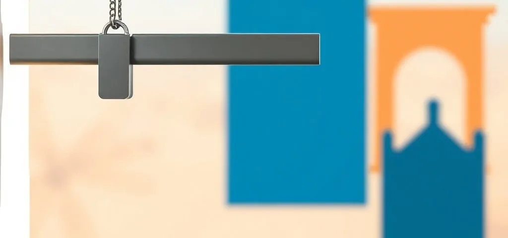 Una lamas metálica con un candado en primer plano, con un fondo de azul y terracota. Donde puedo comprar cerraduras para persianas metalicas en Barcelona.