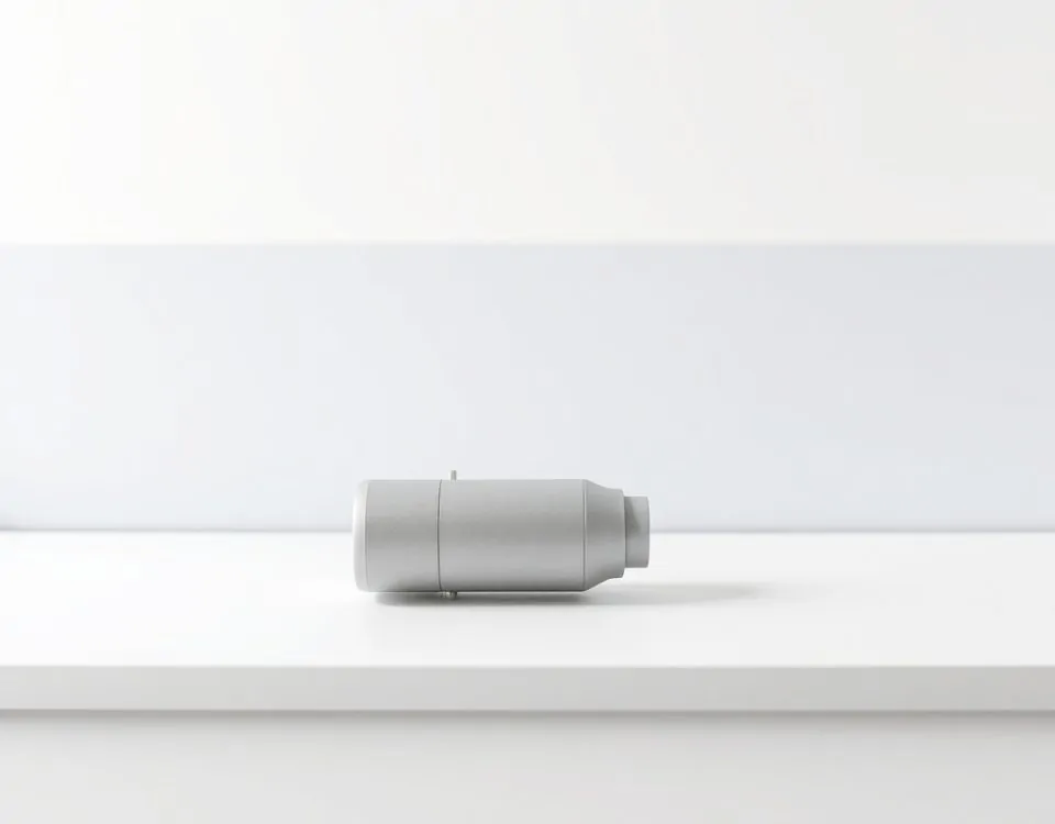 Una persiana de aluminio con motor en un fondo azul mediterráneo, ideal para "Donde puedo contratar motorizacion para persianas metalicas en Barcelona".