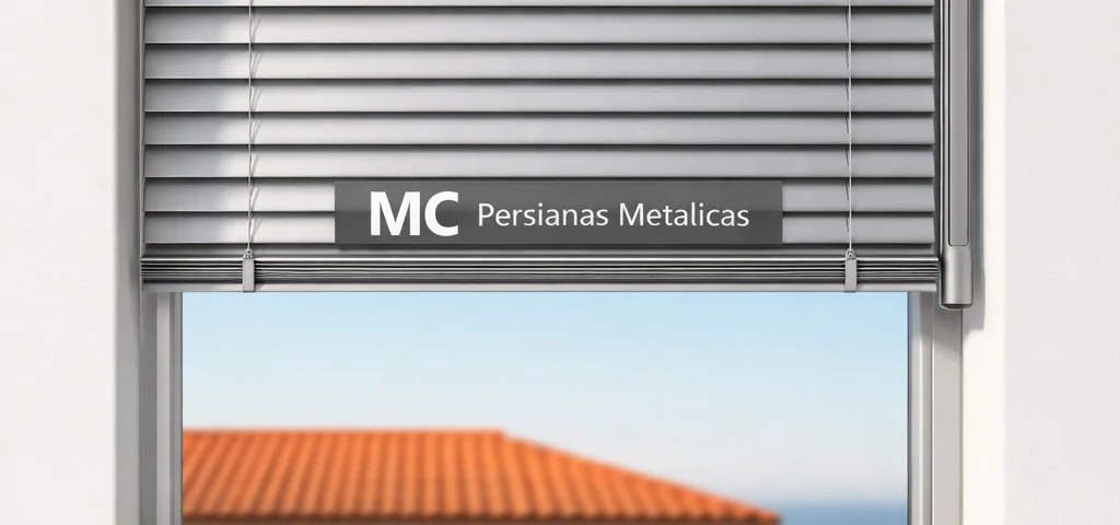 Ventana con persiana metálica motorizada a medio bajar, luz natural suave, y un ambiente minimalista en Barcelona. Donde puedo contratar la instalacion de persianas metalicas motorizadas en Barcelona.