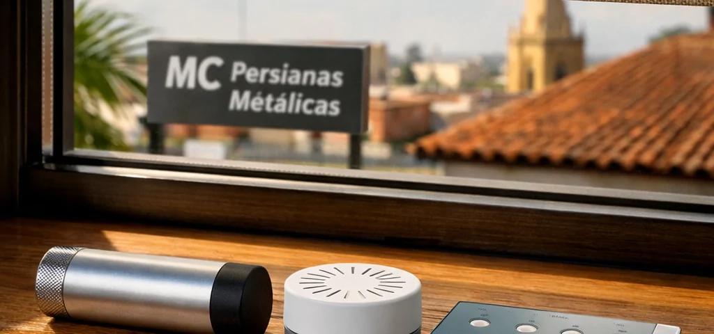 Interior urbano iluminado con ventana moderna, muestra hardware y comparacion de servicios de motorizacion de persianas en Barcelona.