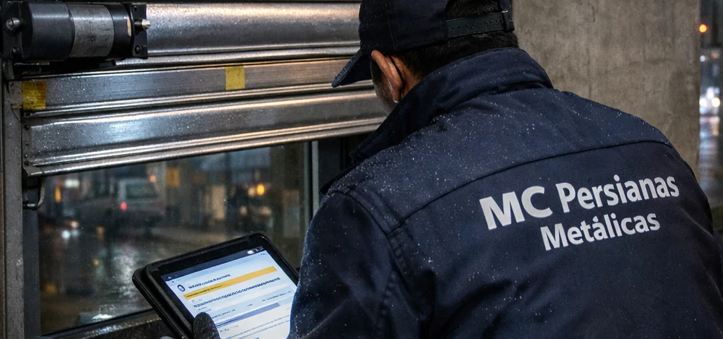 Técnico arregla persiana metálica nocturna en Barcelona. Que empresas ofrecen servicio de reparacion de persianas metalicas las 24 horas en Barcelona