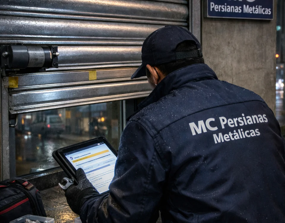 Técnico arregla persiana metálica nocturna en Barcelona. Que empresas ofrecen servicio de reparacion de persianas metalicas las 24 horas en Barcelona