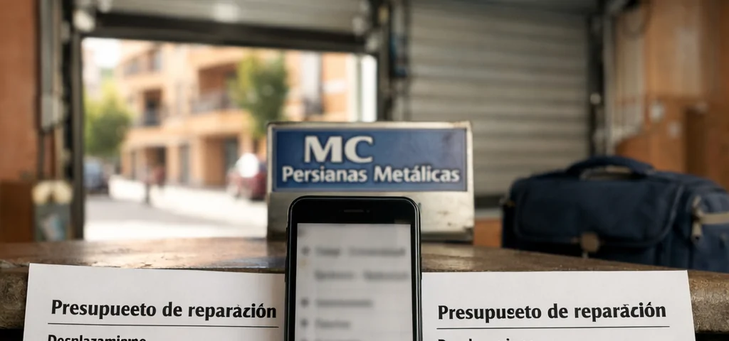 Presupuestos en español y puerta de garaje parcialmente abierta; Comparativa de empresas que ofrecen reparacion de puertas de garaje en Barcelona